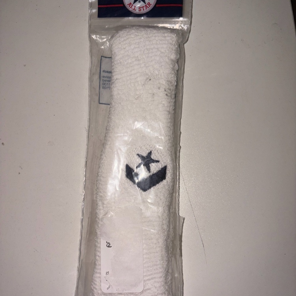 Converse White Crew Socks with Navy Logo